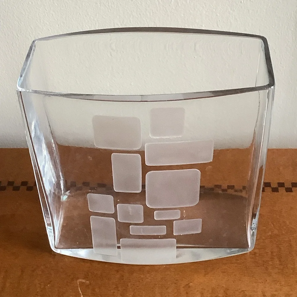 Modern Clear Glass Vase with Etched Geometric Design
